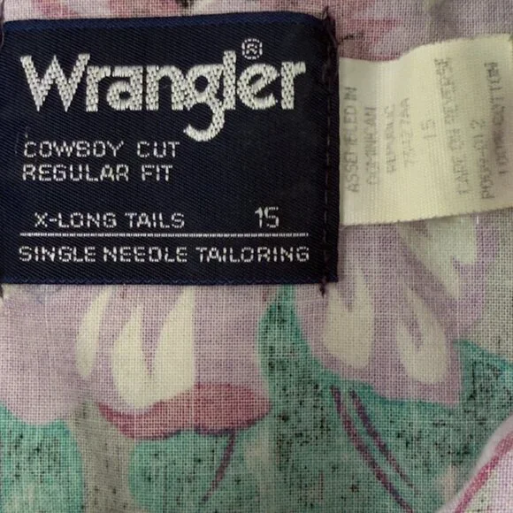 VNTG Wrangler Cowboy‑Cut Floral Aztec Pearl‑Snap Western Shirt Size 15 – Retro - Picture 5 of 11